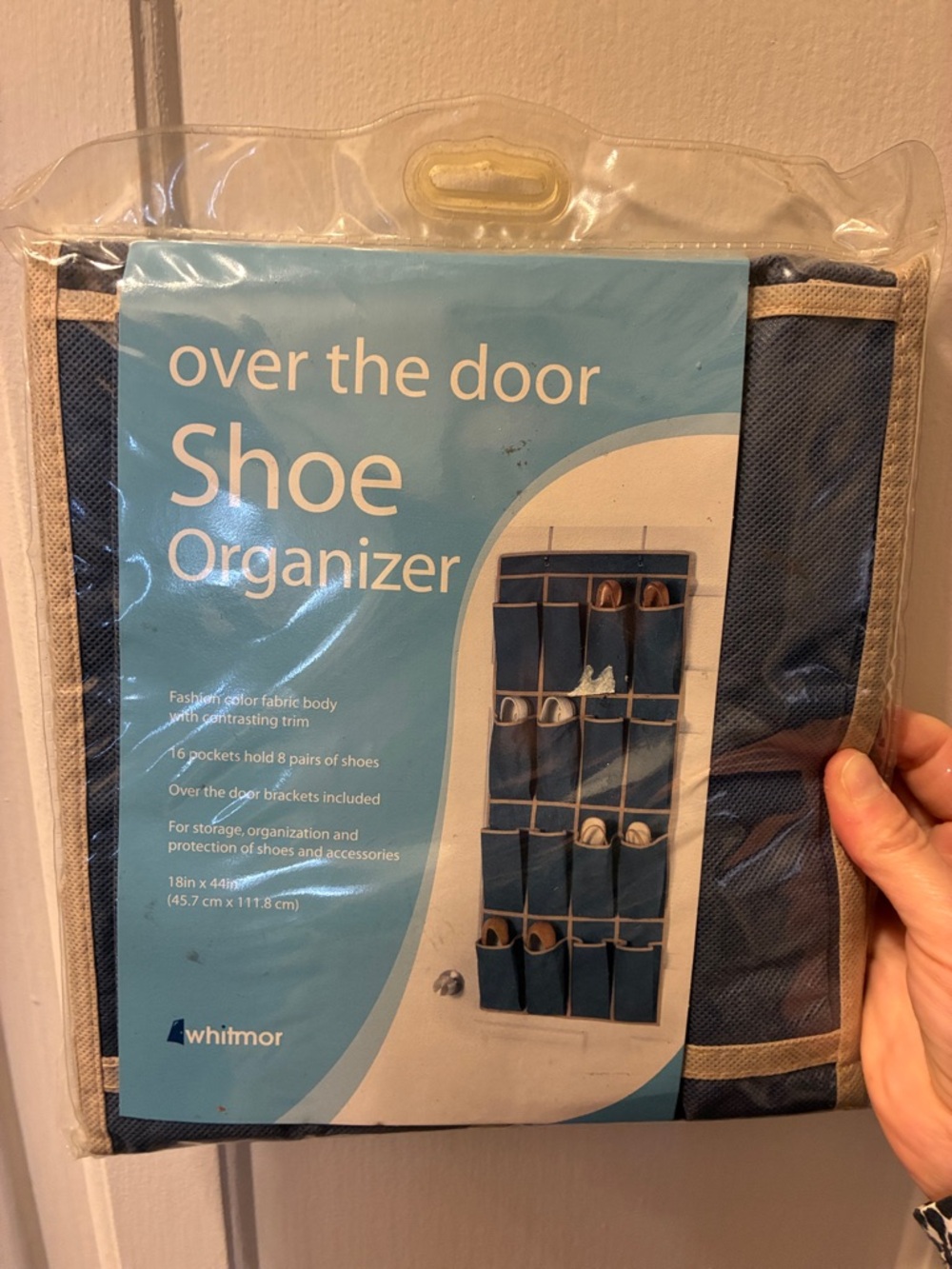 WHITMOR Navy Blue Over-the-Door Shoe Organizer 16 Pockets for 8 pairs of shoes